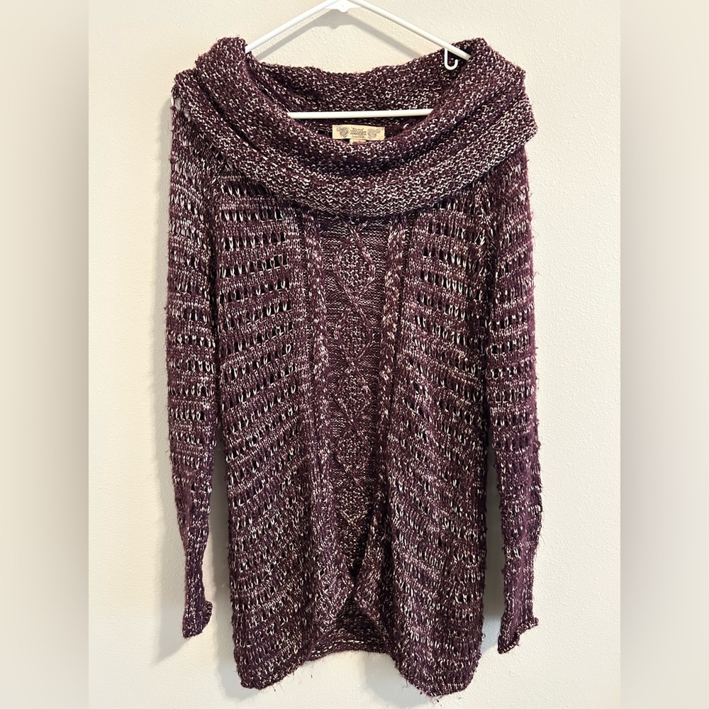 Nine West Textured Purple Cowl Neck Sweater